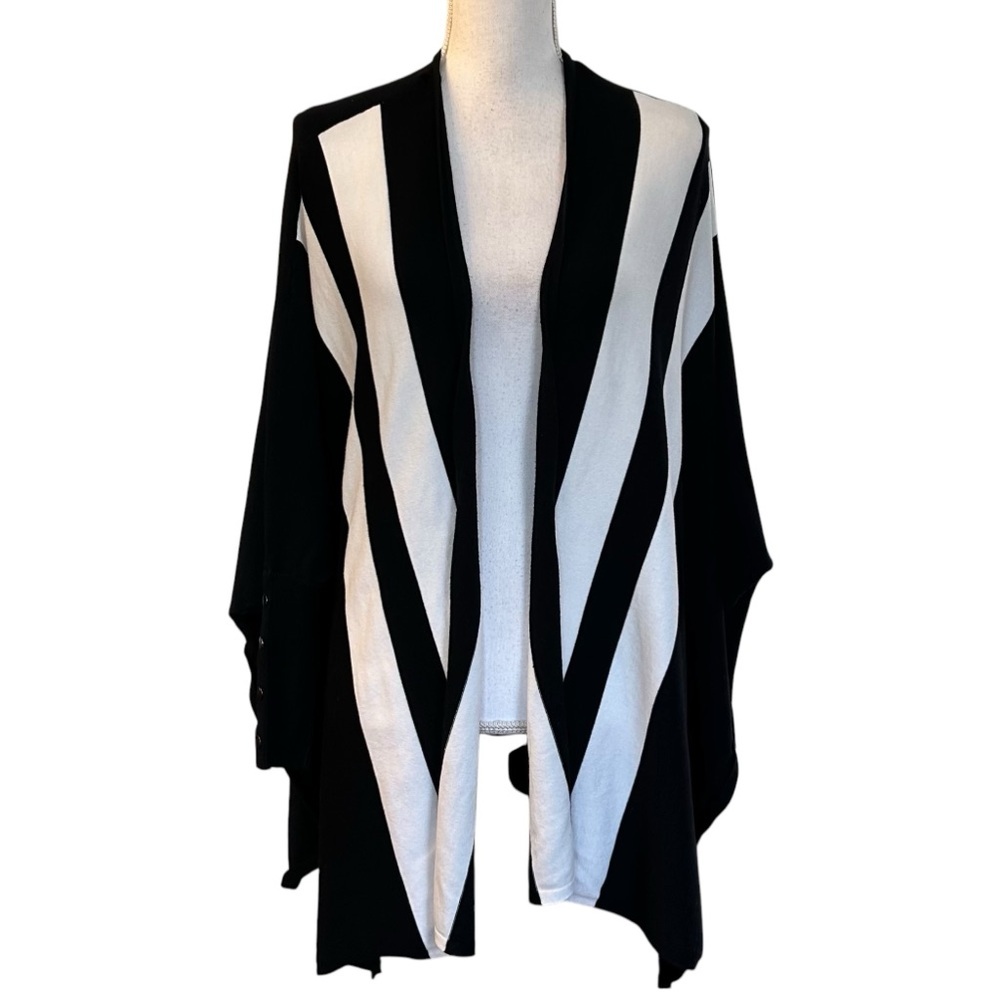 Alfani Striped Long Sleeve Open-Front Cardigan Women’s SZ Small Black White - Picture 2 of 8